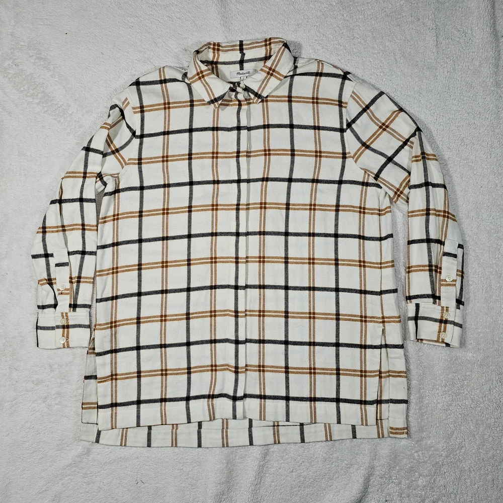 Madewell White and Orange Plaid Button-Down Shirt